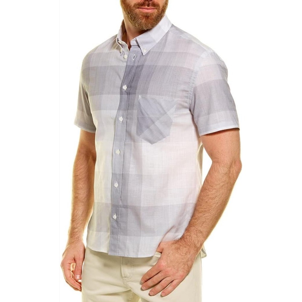 Billy‎ Reid Slim Fit Kirby Short Sleeve Plaid Button Down Shirt Men's Size Large